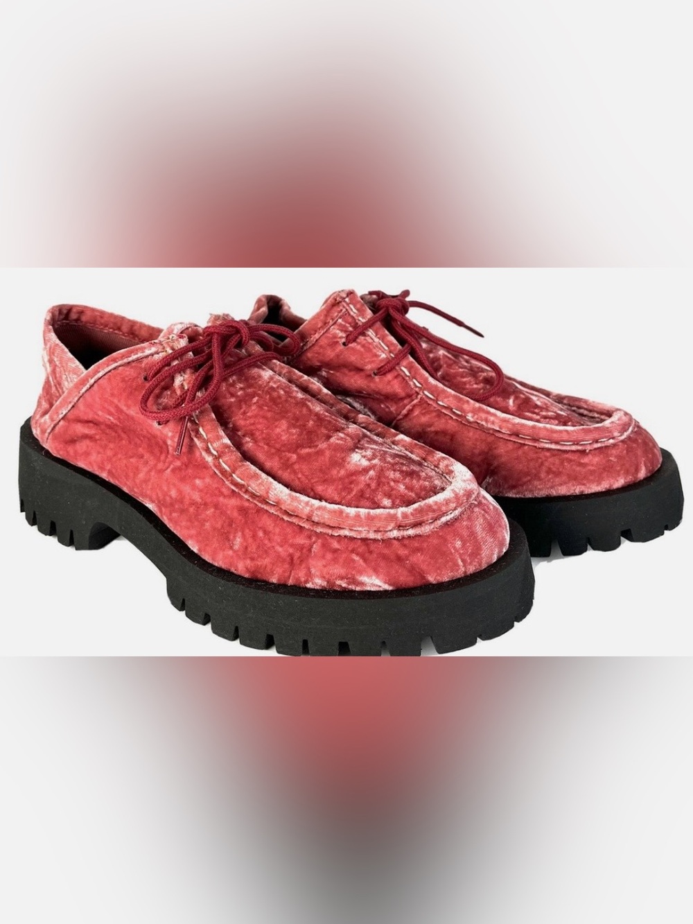 Free People Velvet Platform Lace-Up Loafers in Distressed Red